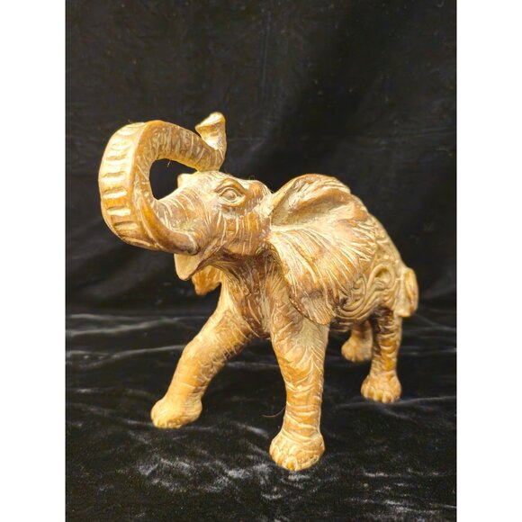 Hand-Carved Wooden Elephant Figurine With Intricate Floral Detailing Decorative - Picture 7 of 12